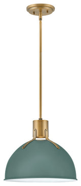 Hinkley Argo 14" Small LED Pendant Light, Lacquered Brass + Sage Green shade