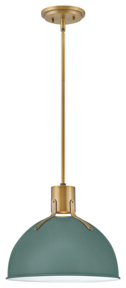 Hinkley Argo 14" Small LED Pendant Light, Lacquered Brass + Sage Green shade