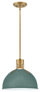 Hinkley Argo 14" Small LED Pendant Light, Lacquered Brass + Sage Green shade