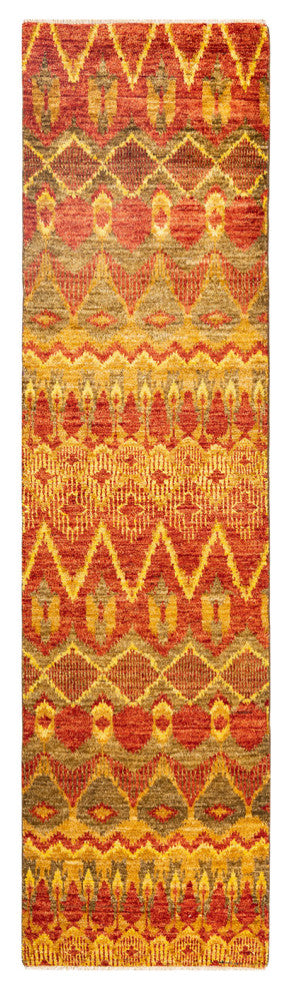 Modern, One-of-a-Kind Hand-Knotted Area Rug Green, 2'7"x10'5"