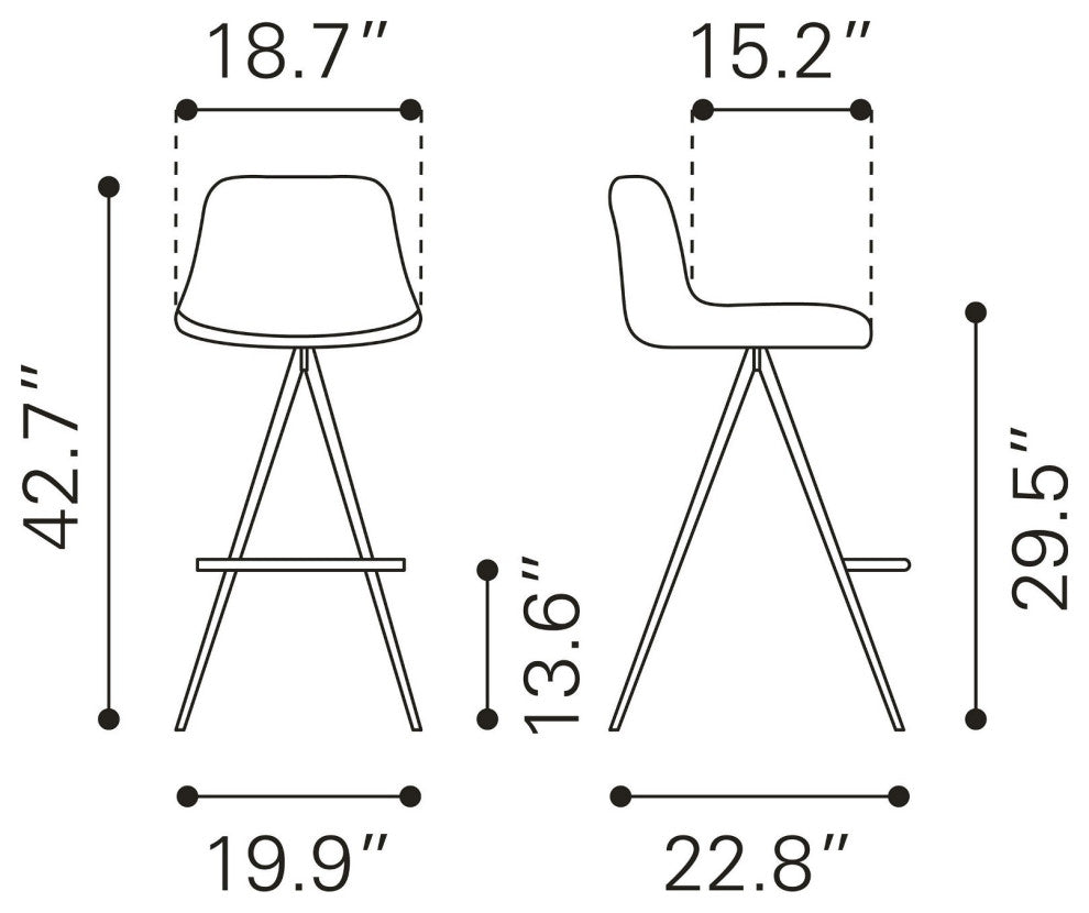 Bar Stool Chair Barstool, Set of 2, Faux Vinyl Leather, Steel, White, Black