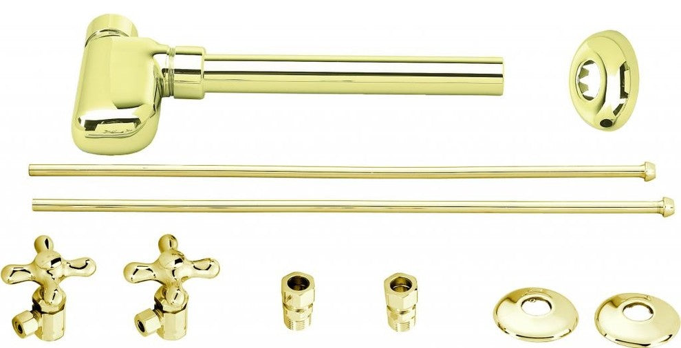 European Pedestal Lavatory Kit - Cross Handles In Polished Brass