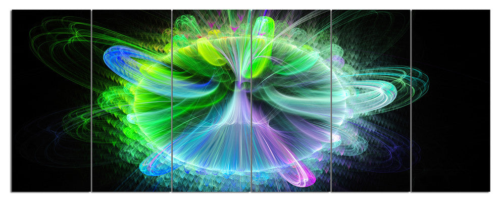 Bright Blue Fractal Vortices of Energy, Floral Canvas Print, 70"x28", 6 Panels