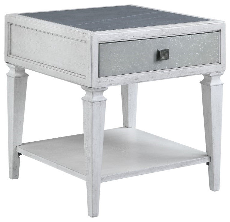 Acme Katia End Table Rustic Gray and Weathered White Finish