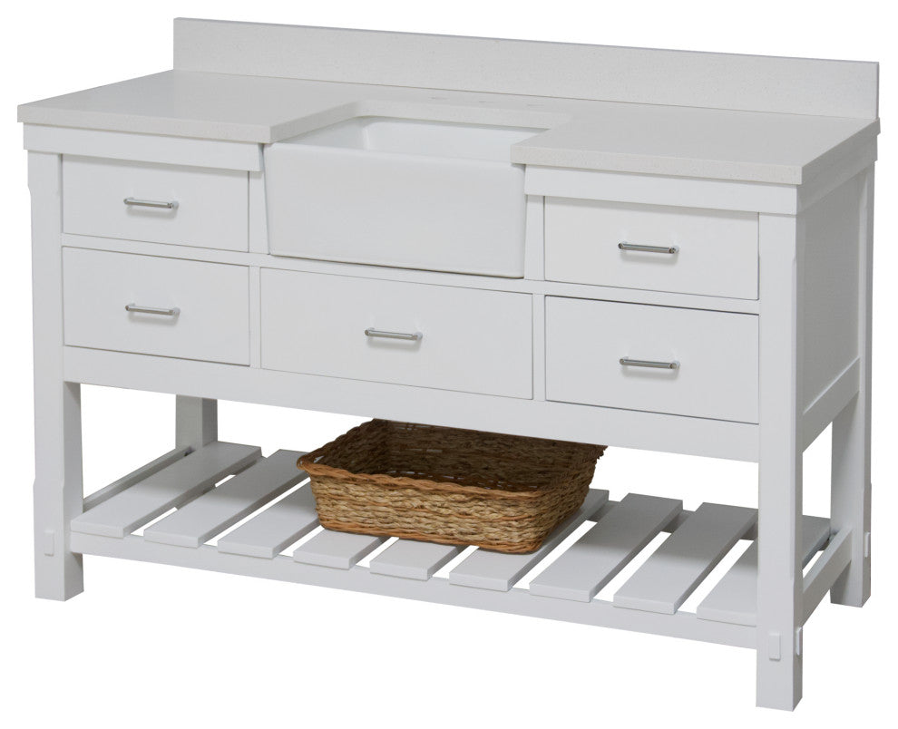 Charlotte 60" Bathroom Vanity, White, Quartz, Single