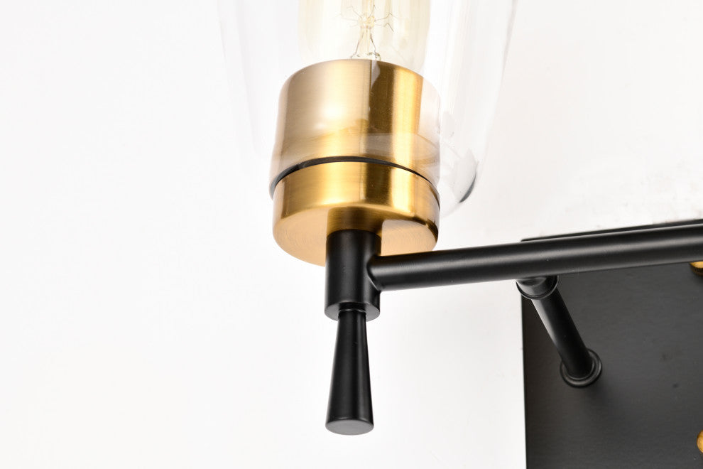 13 in. 2-Light Black and Antique Brass Vanity Light With Clear Glass Shades