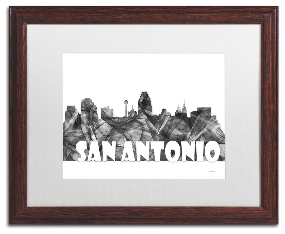 'San Antonio Texas Skyline Bg 2' Framed Art, Wood Frame, White Matte, 20x16