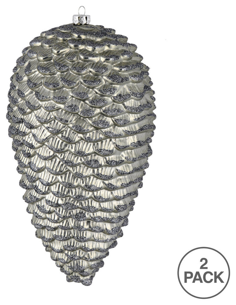 Vickerman N187387D 10" Pewter Matte Glitter Pinecone Christmas Ornament
