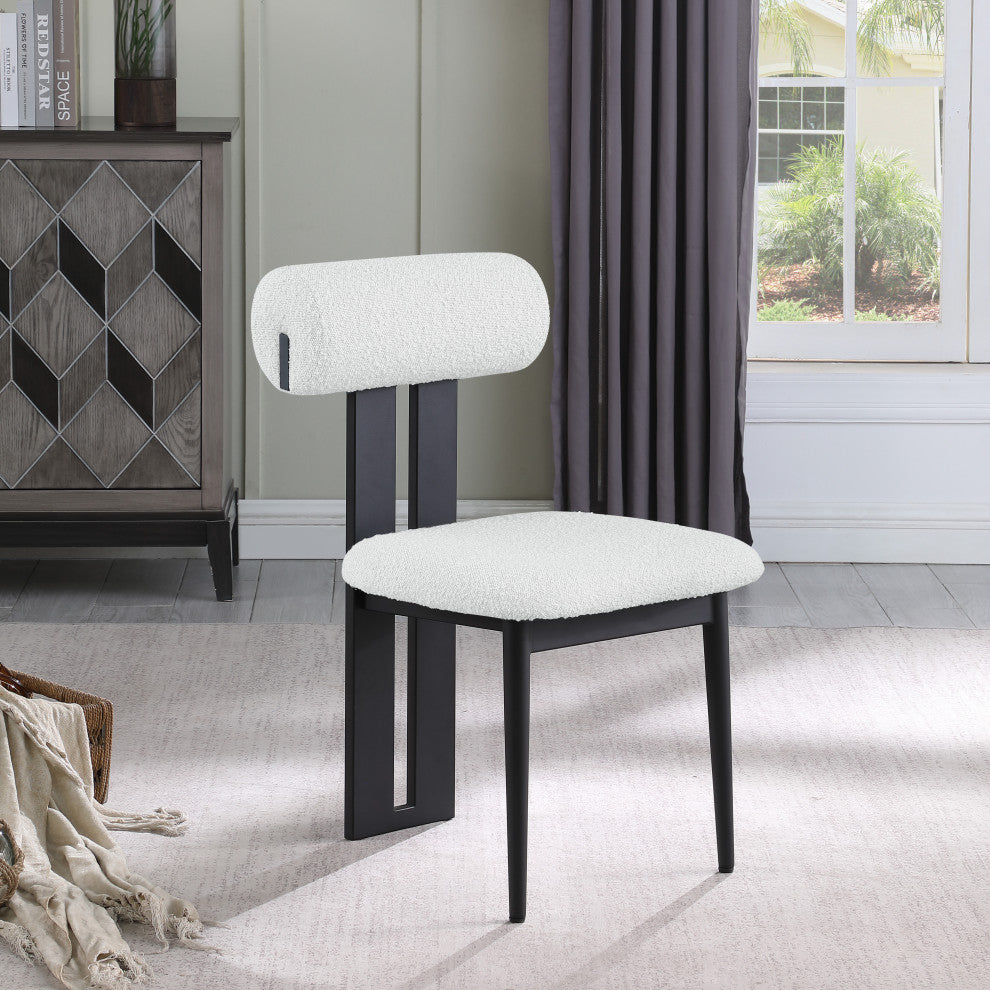 Dario Upholstered Dining Chair, Set of 2, Cream, Boucle Fabric, Matte Black