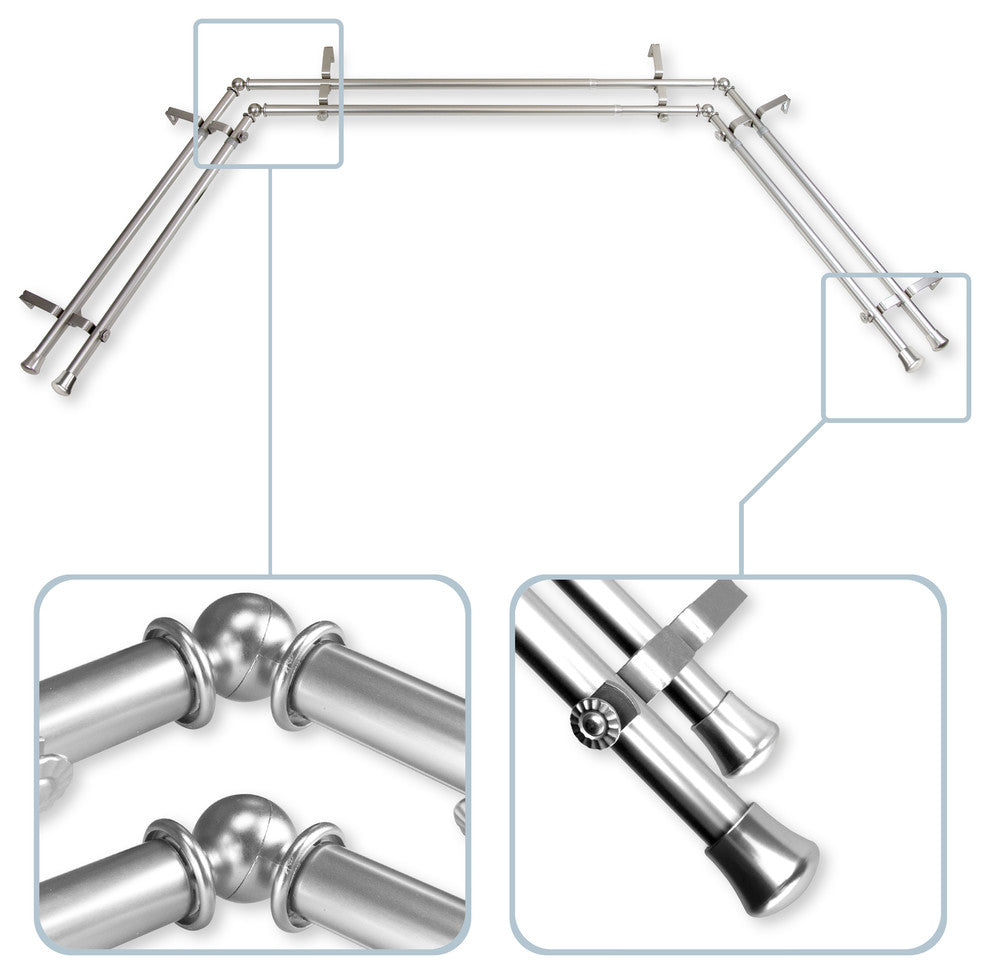 Bay Window Double Curtain Rod, Satin Nickel