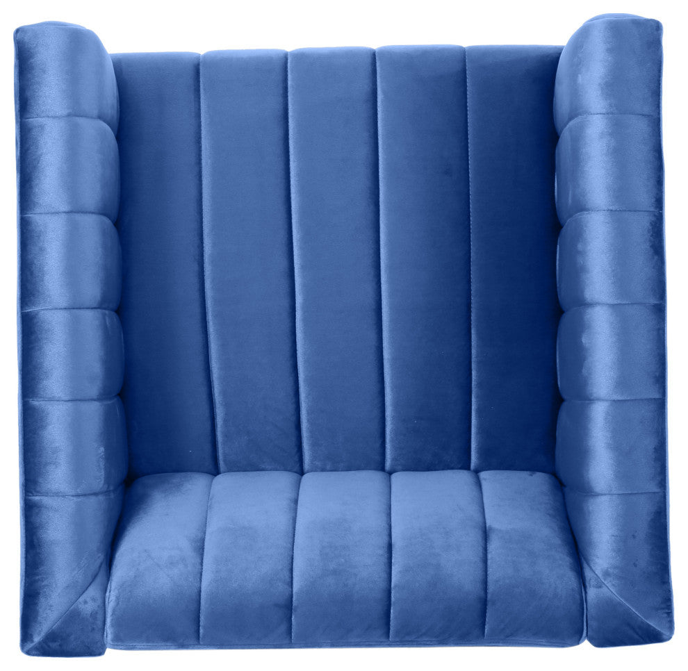 Judson Channel Stitch Velvet Club Chair, Navy Blue, Dark Brown