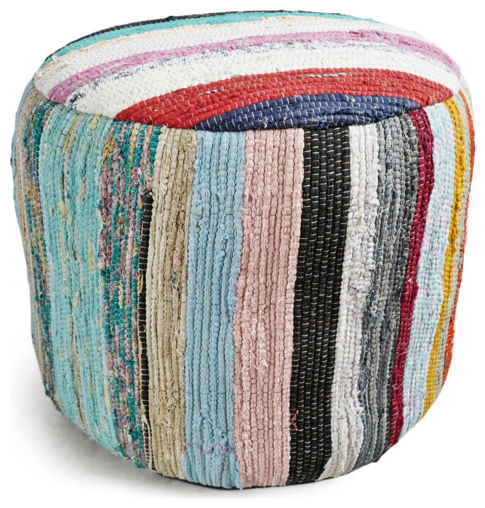 Sharma Colorful Sari Rug Pouf Ottoman