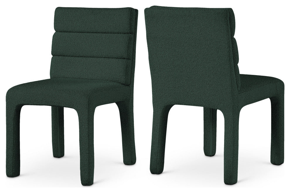 Kai Upholstered Dining Chair, Green, Boucle Fabric, Set of 2