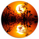 Flowers Silhouette View At Sunset, Landscape Disc Metal Wall Art, 36"