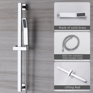 CASAINC 10" Luxury Wall Mounted Shower System Set w Sliding Handheld Rod, Chrome
