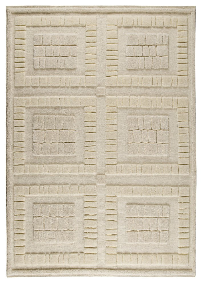 Hand Knotted White New Zealand Wool Area Rug