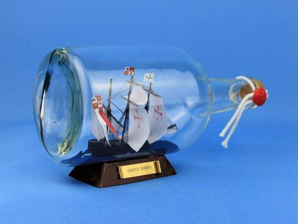 Santa Maria Model Ship in a Glass Bottle, 9"
