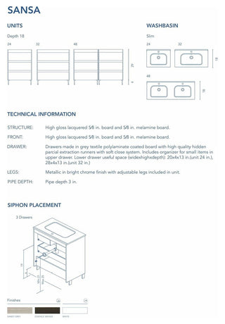 Unit 32" Sansa 3 DR White with basin