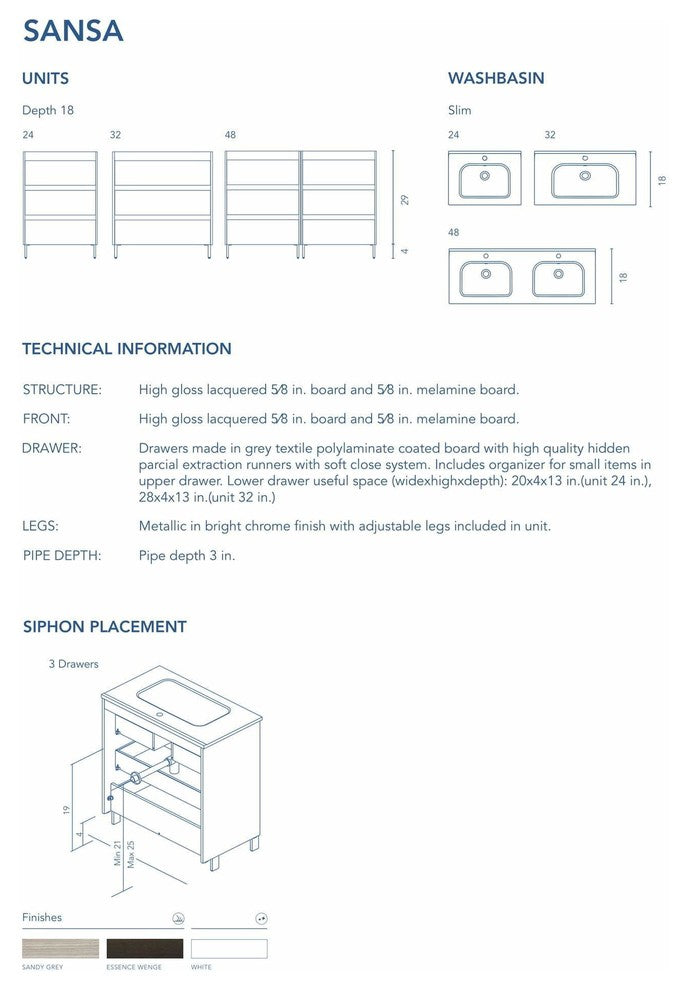 Unit 32" Sansa 3 DR White with basin