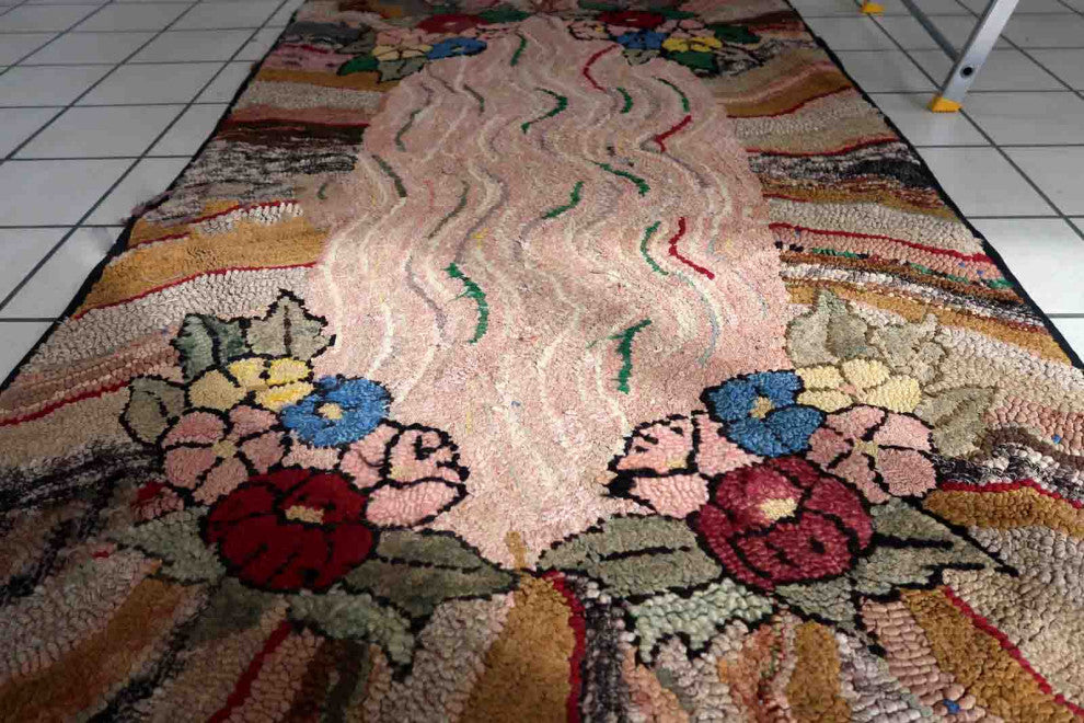 Handmade Antique American Hooked Rug 3.2'x5.7', 100cmx174cm 1880s