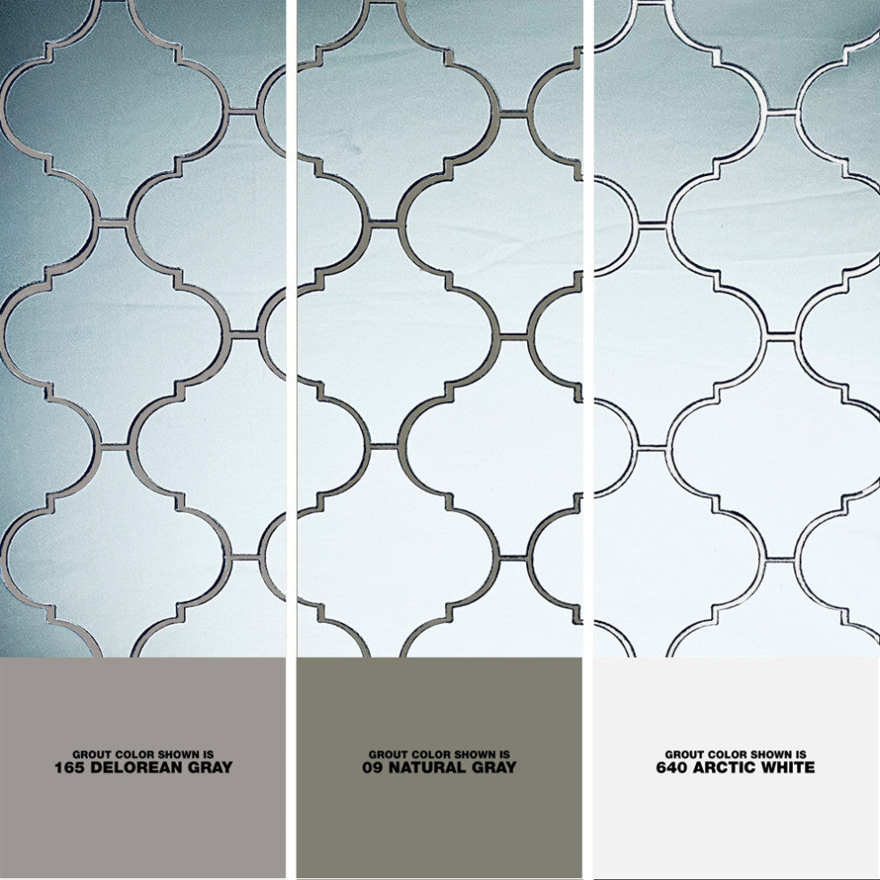 Reflections 9"x14" Mirror Arabesque Waterjet Mosaic in GRAPHITE Glossy