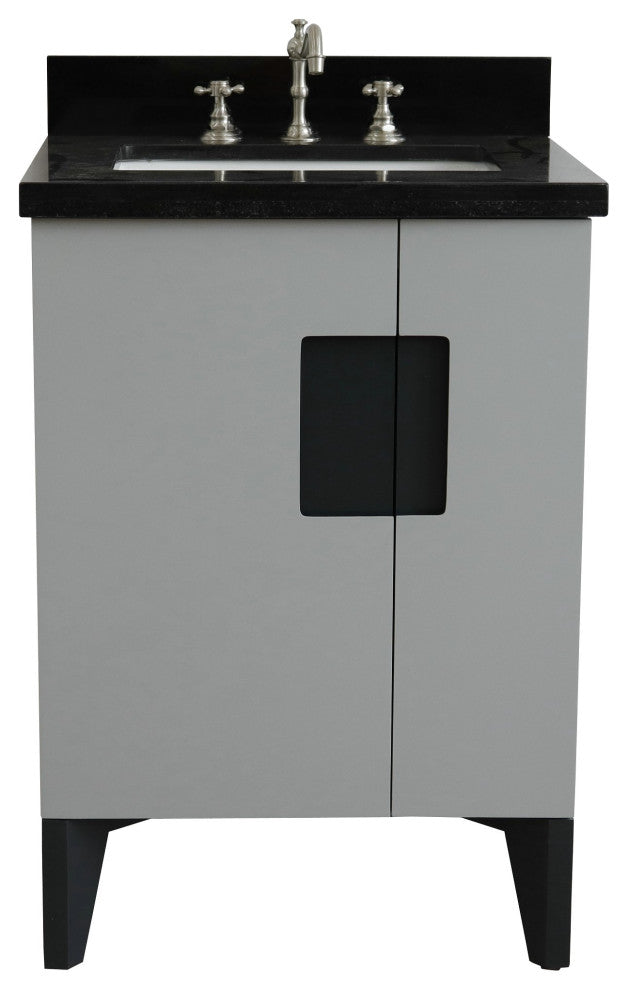 25" Single Sink Vanity, Light Gray Finish With Black Galaxy Granite