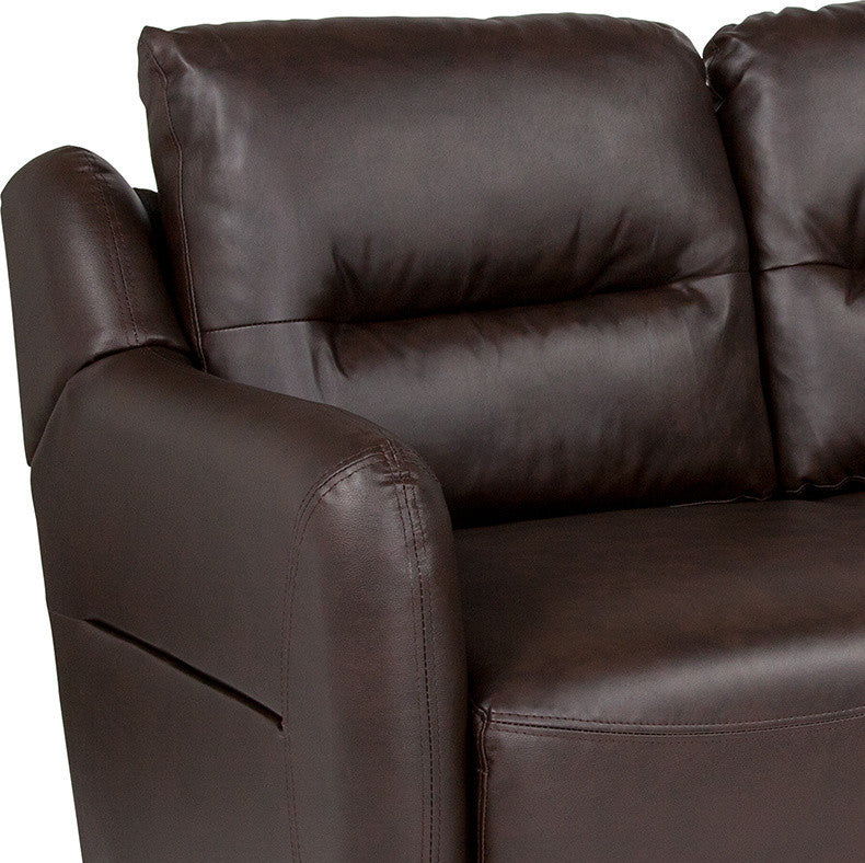 Newton Hill Upholstered Bustle Back Loveseat in Brown LeatherSoft
