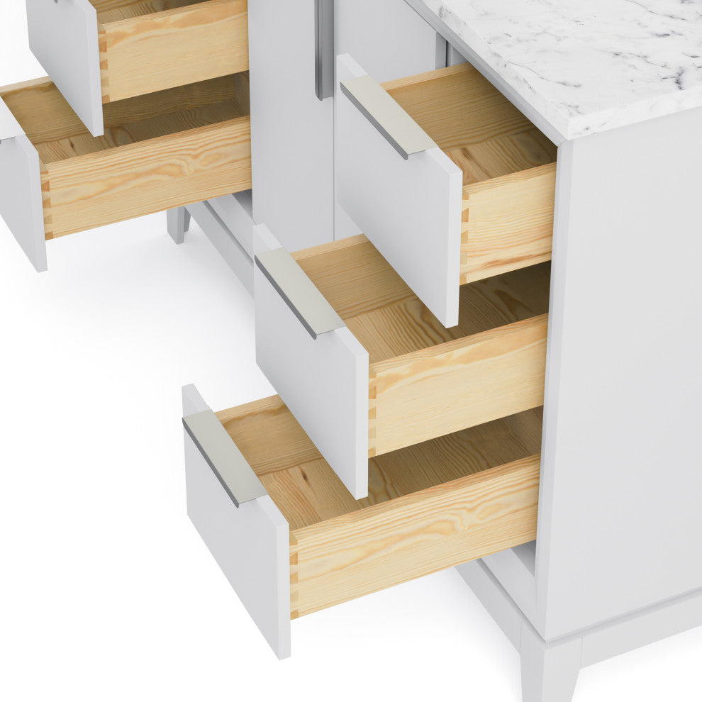 Elizabeth 48" Single Sink Carrara White Marble Vanity, Pure White