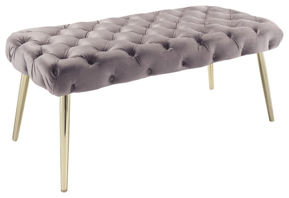 48" Lilac And Gold Upholstered Velvet Bench