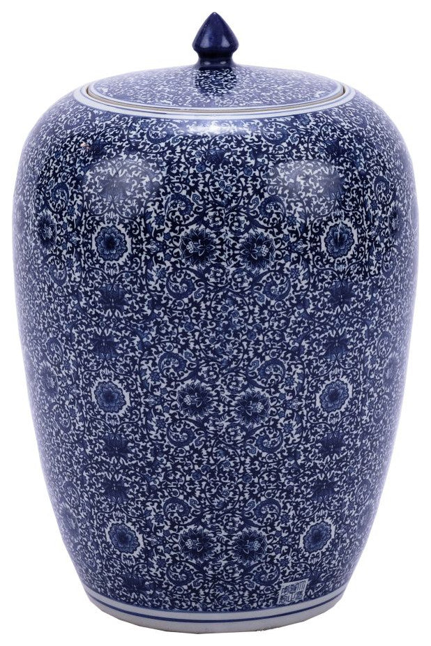 B&W Cluster Flower Ginger Jar, L