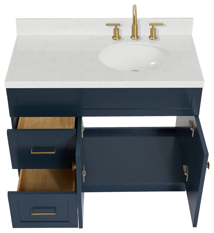 Ariel Hamlet 42" Single Right Oval Sink Bathroom Vanity, Carrara Quartz
