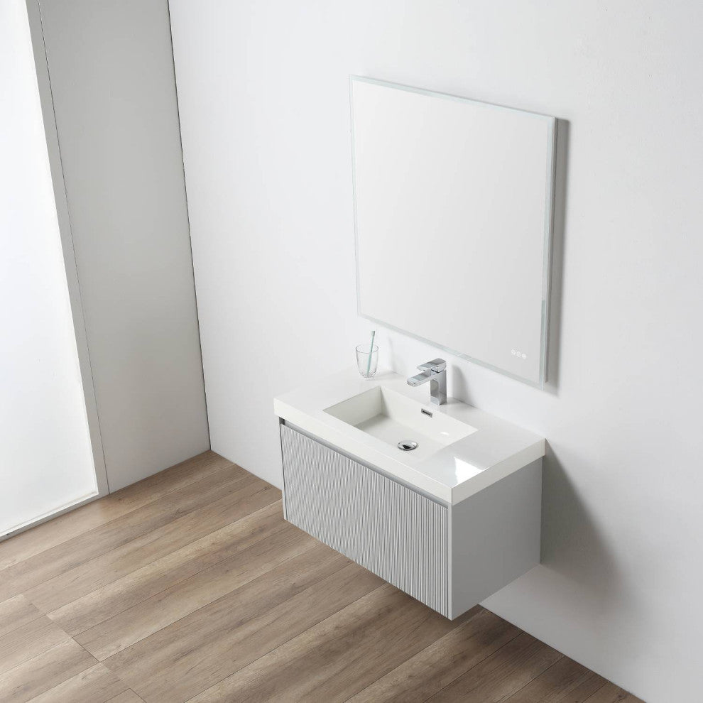 Floating Bathroom Vanity with Sink, Wall Mounted Vanity, Grey, 36" W/ Sink