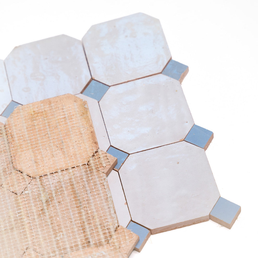Contemporary Zellige Tile, Off-White With Blue, 8-Panels 12x12"