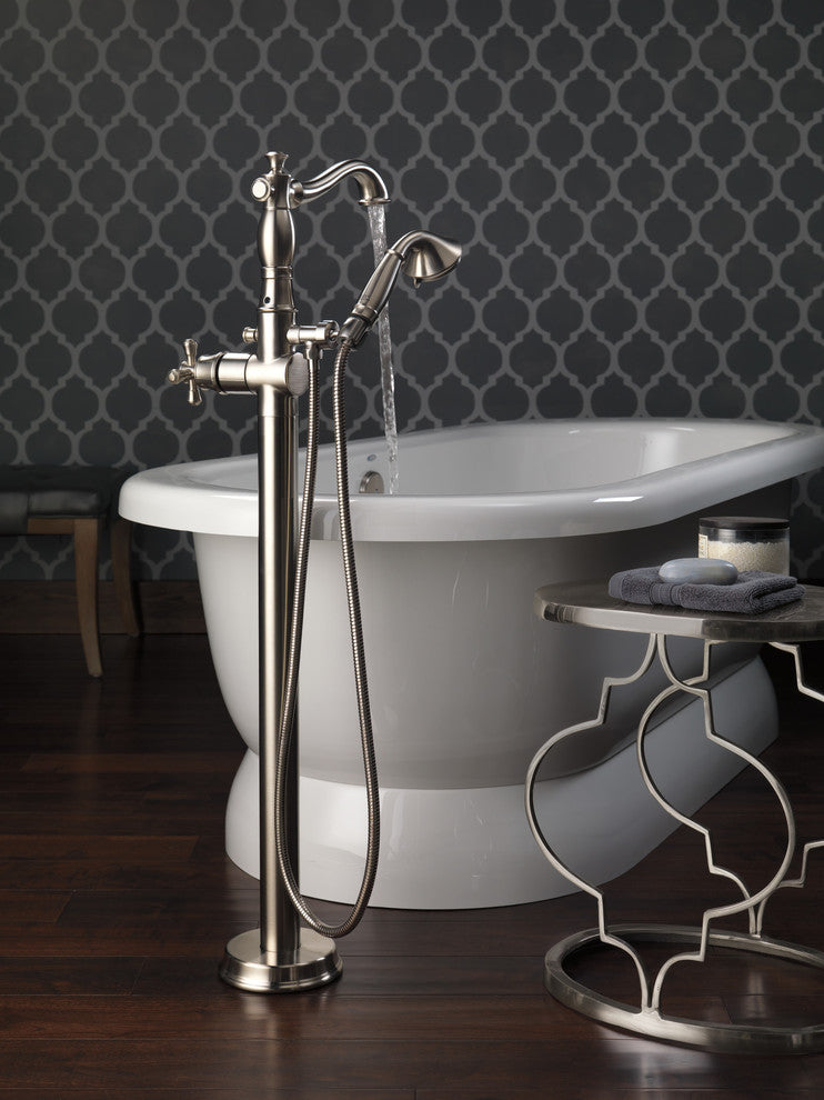 Delta Cassidy Traditional Floor Mount Tub Filler Trim - Less Handle, Stainless