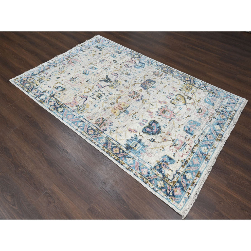 Ivory Hand Knotted Mahal Design Wool vegetable Dyes Oriental Rug 5'10"x8'10"