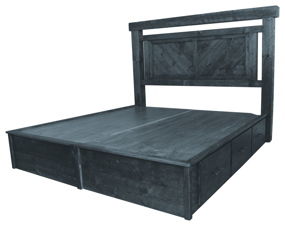 Barnwood Style Timber Peg Panel Platform Bed, Smokey Gray, Full