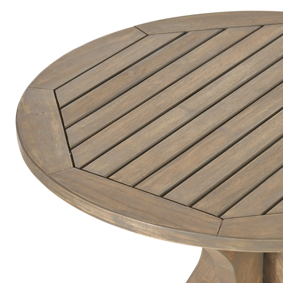 GDF Studio 3-Piece Kohler Outdoor Acacia Wood and Wicker Bistro Set, Gray/Gray
