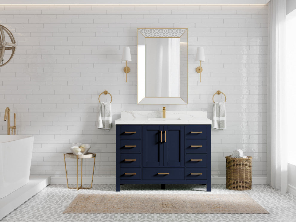 Malibu 48 Single Sink Bath Vanity in Navy Blue 1.5" Calacatta Laza