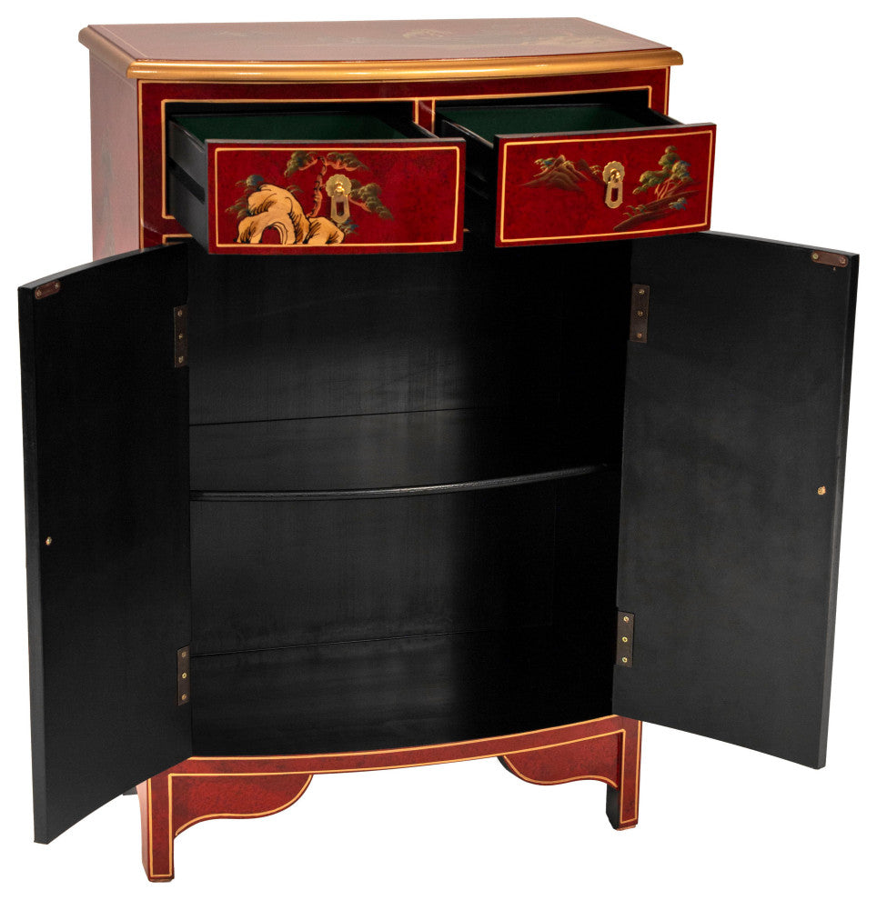 Red Lacquer Half-Round Cabinet Landscape