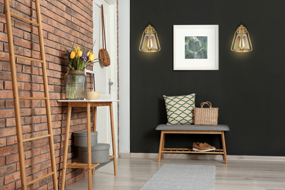 Everett 1-Light Large Wall Sconce, Natural Brass With Clear Glass