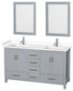 60"DBL Bathroom Vanity Gray, White Cult. Marble Countertop, Sinks, 24" Mirrors