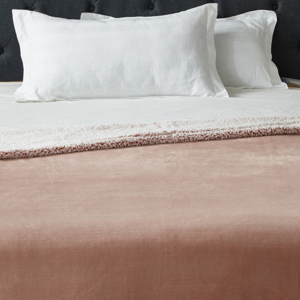 Amarey Flannel Reversible Sherpa Throw, Blush