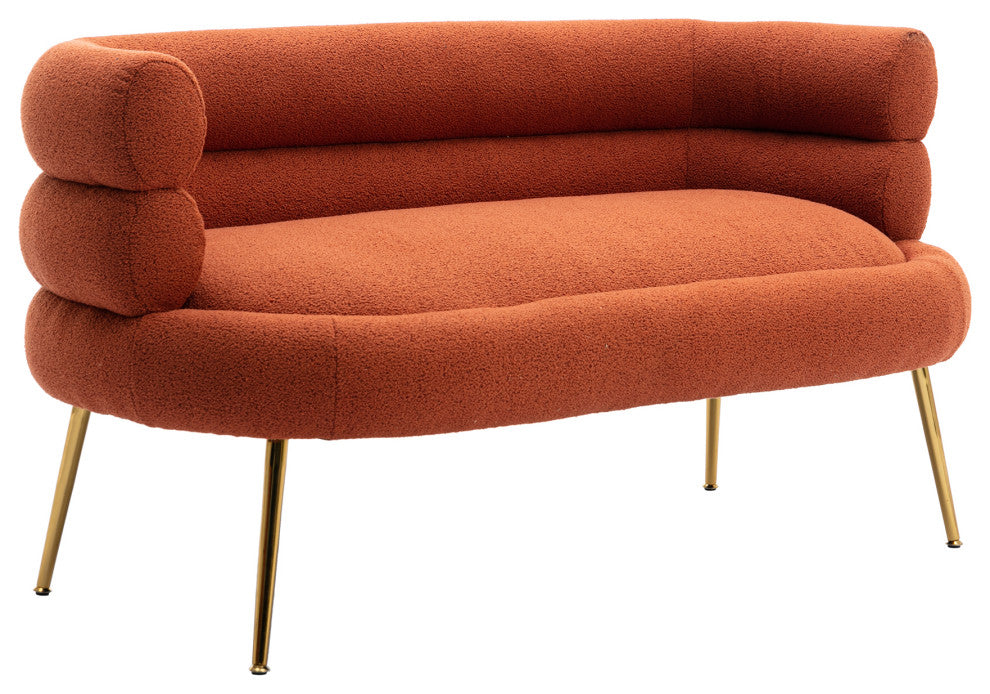 53" Round Arm Settee with Metal Legs, Orange, 53"