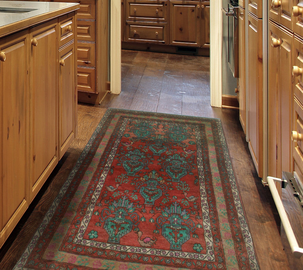 Fine Vintage Distressed Haideh Rust/Turquoise Rug, 3'1x5'1