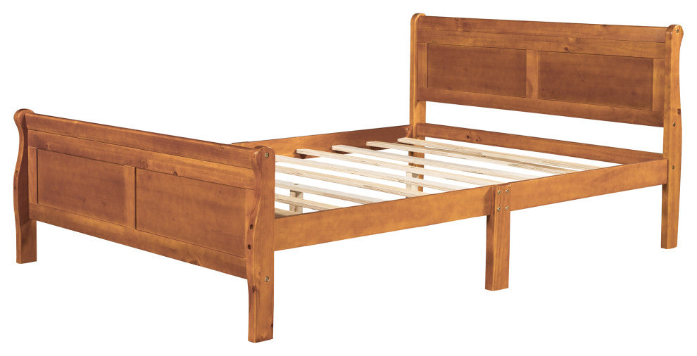 Gewnee Full Size Wood Platform Bed with Headboard in Oak