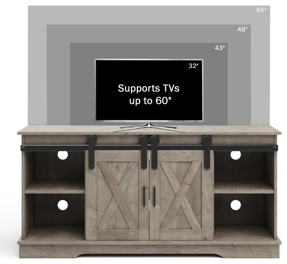 65" TV Stand Entertainment Center Console Shelves Sliding X-Style Barn Doors