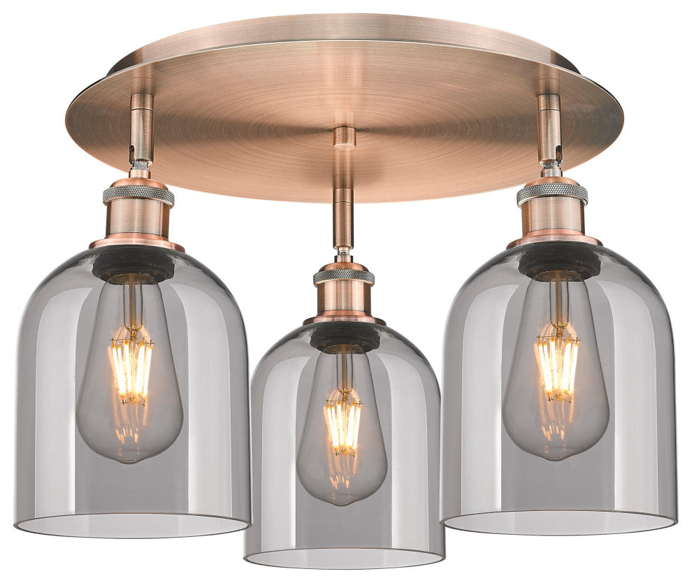 Ballston-Bella 3-Light 18" Flush Mount, Antique Copper, Light Smoke