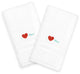 "I Love You" Embroidered White Hand Towels, Set of 2, Aqua