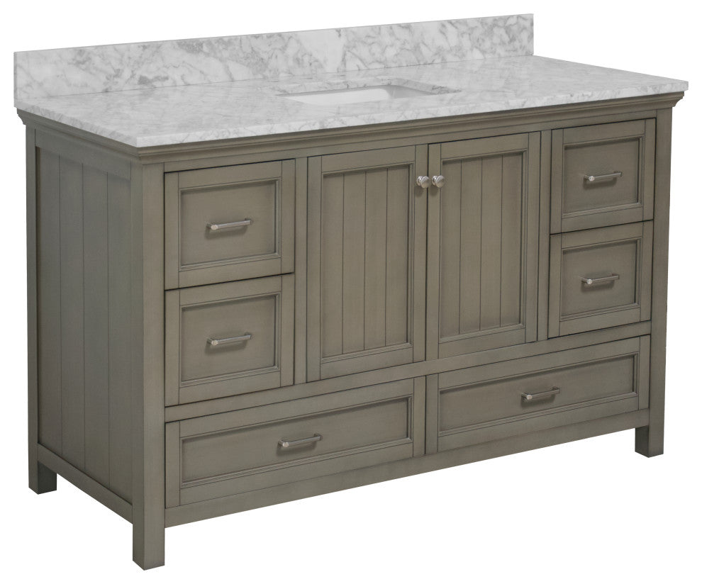 Paige 60" Bathroom Vanity, Weathered Gray, Carrara Marble, Single Sink