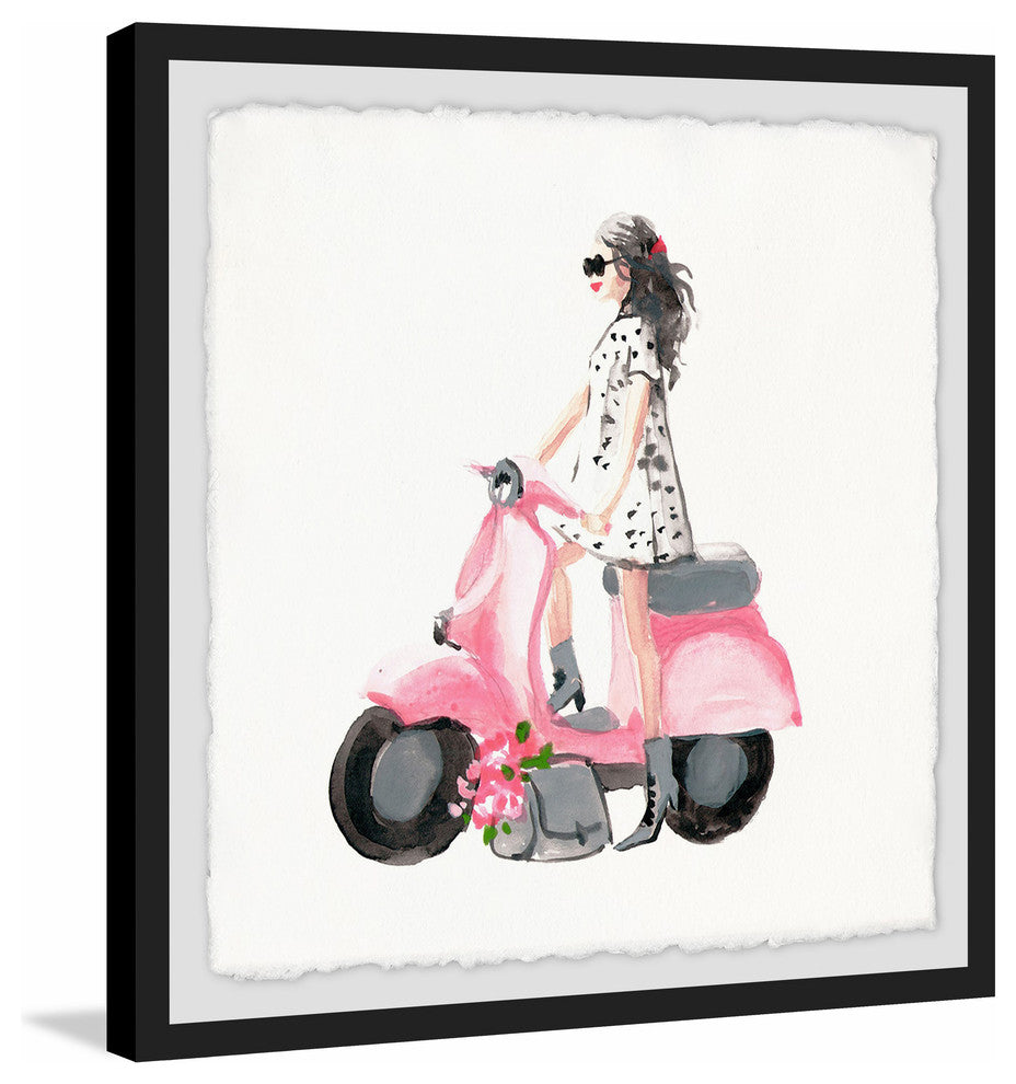 "Pink Scooter" Framed Painting Print, 18"x18"